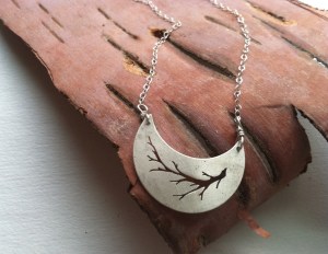 Silver Crescent Moon:Branch Necklace